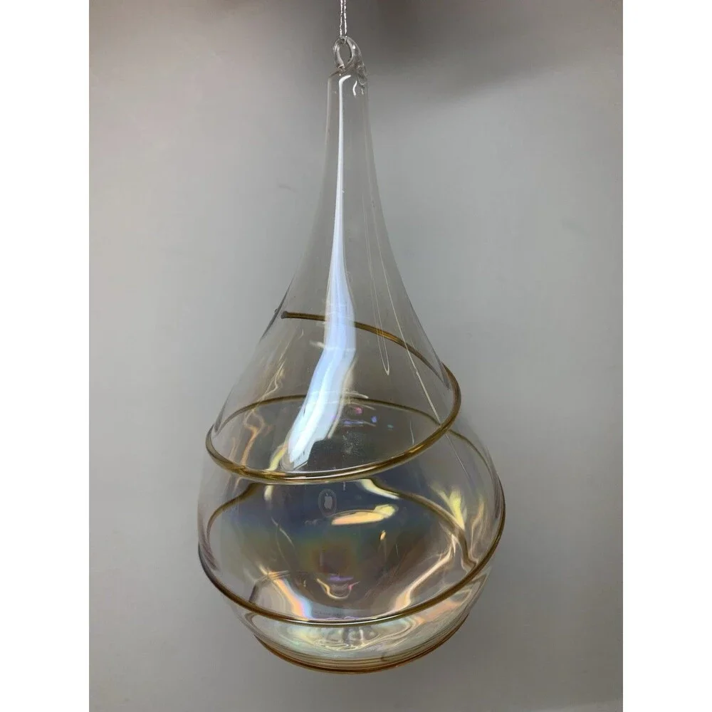 Christmas Ornament Hand Blown Glass Iridescent Tear Drop Gold Swirl Silvestri